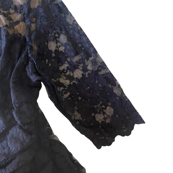 Kiyonna Black Lace Overlay Dress Plus Size 4 Sheer Sleeves Cocktail Evening - Picture 5 of 13